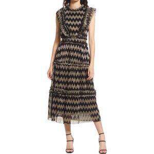 Adelyn Rae Agatha Metallic Pleated Dress - Black Size Small